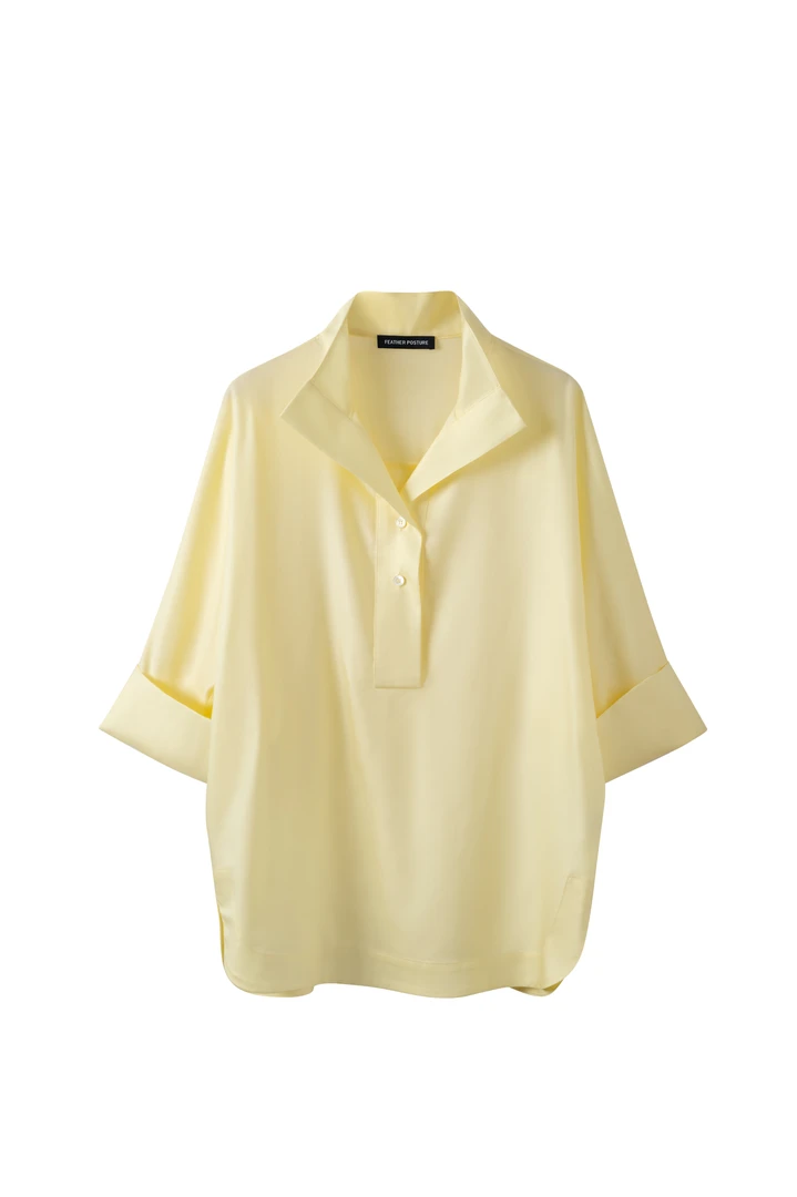 章子怡孙俪同款奥地利天丝法式易打理宽松白蓝黄粉V领夏季衬衫008