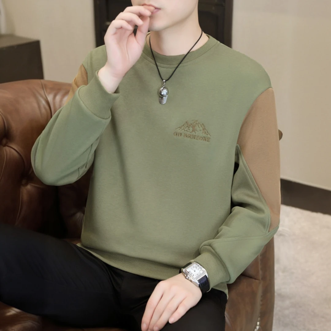 WICESANT乌茨森特春秋款圆领长袖t恤男潮流休闲拼接字母刺绣男士