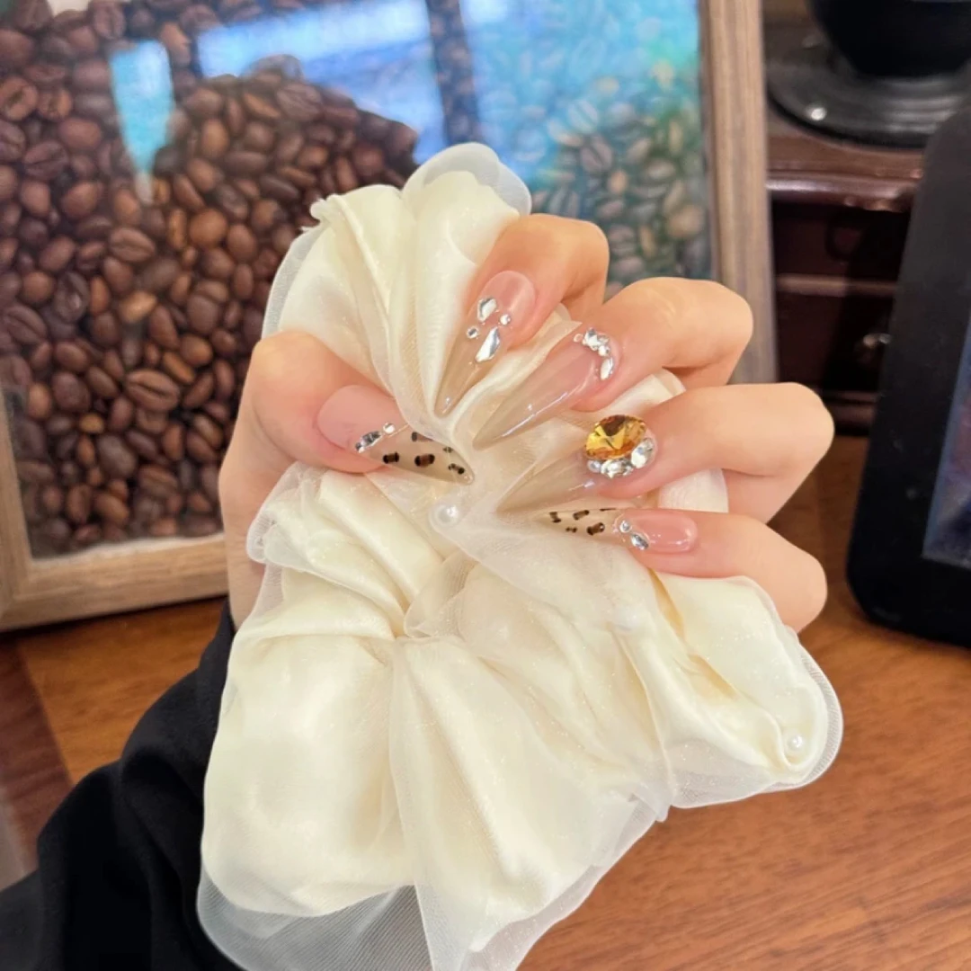 【涉谷小野猫】秋季上新纯手工穿戴甲纯欲风法式豹纹显白高级爆闪