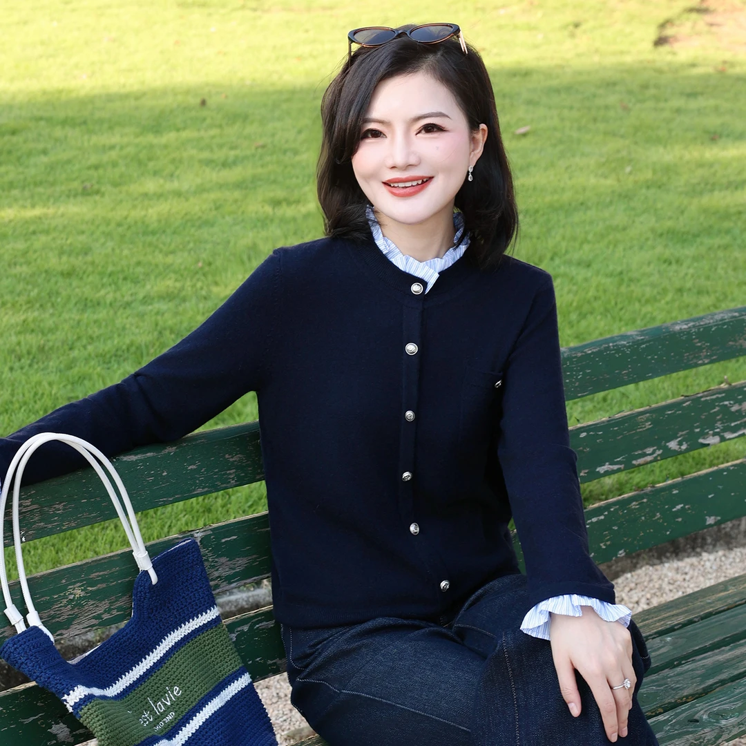 【假两件针织衫】枫竺阿楠anan气质花边领长袖羊毛针织衫女秋冬毛衣