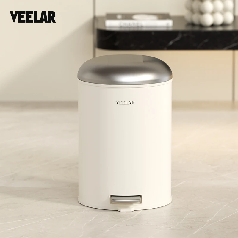 VEELAR垃圾桶家用2025新款带盖高颜值圆形脚踩客厅厨房卧室卫生间