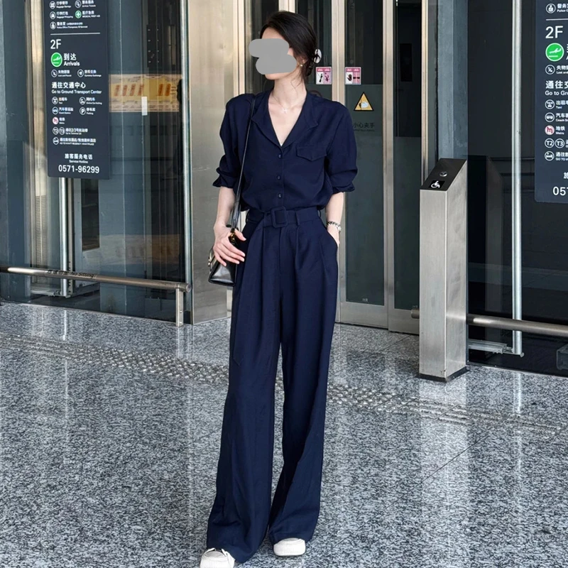 2025超火夏装一整套干练气质轻奢高级感大方得体通勤蓝色衬衫套装