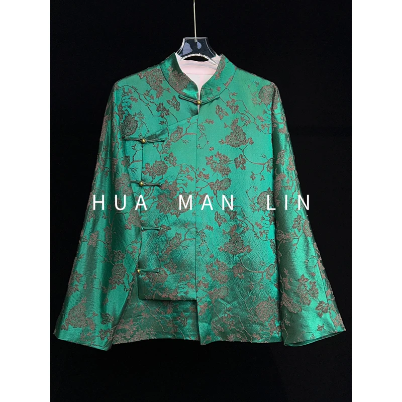 【花滿林】小立领斜襟桑蚕丝丝毛提花上衣258165