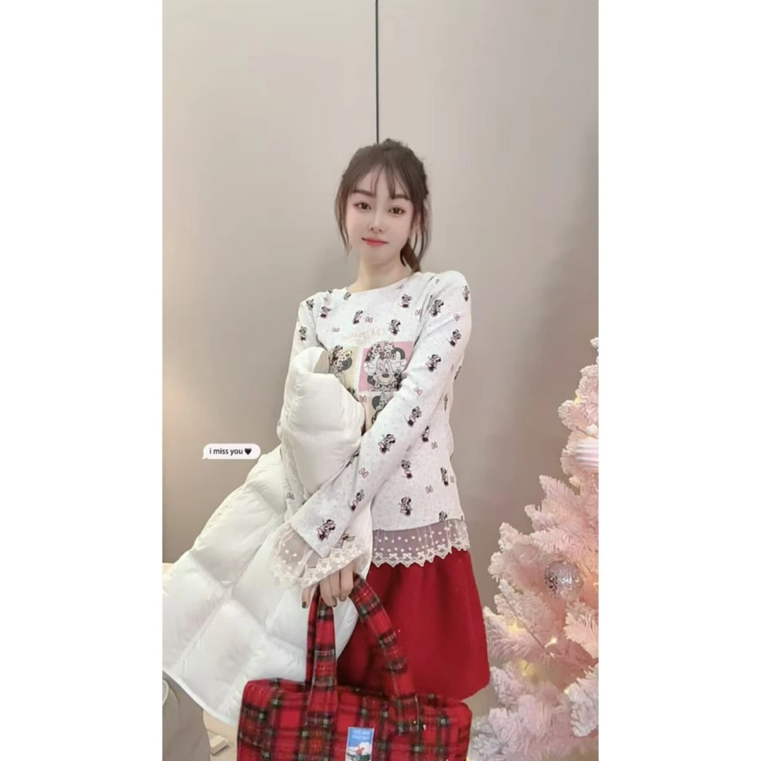 韩国ins时尚点点印花米奇打底衫