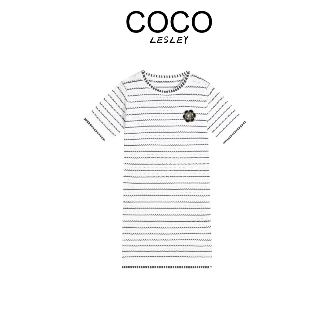 【COCO LESLEY】时尚气质条纹提花针织连衣裙110