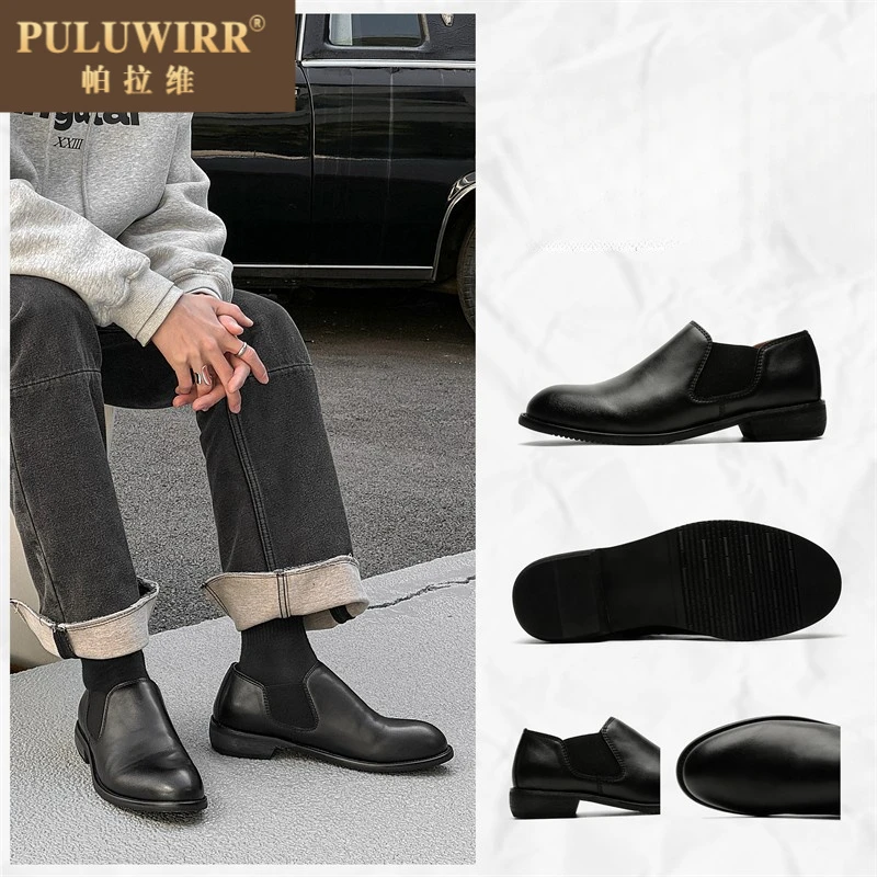 切尔西靴男款英伦风低帮尖头马丁短靴子女士一脚蹬休闲通勤单层皮