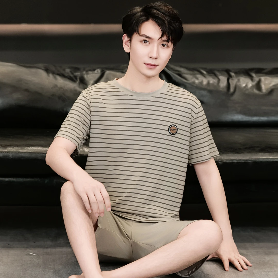 莫代尔男士睡衣夏季薄款短袖短裤简约高级感学生可外穿家居服套装