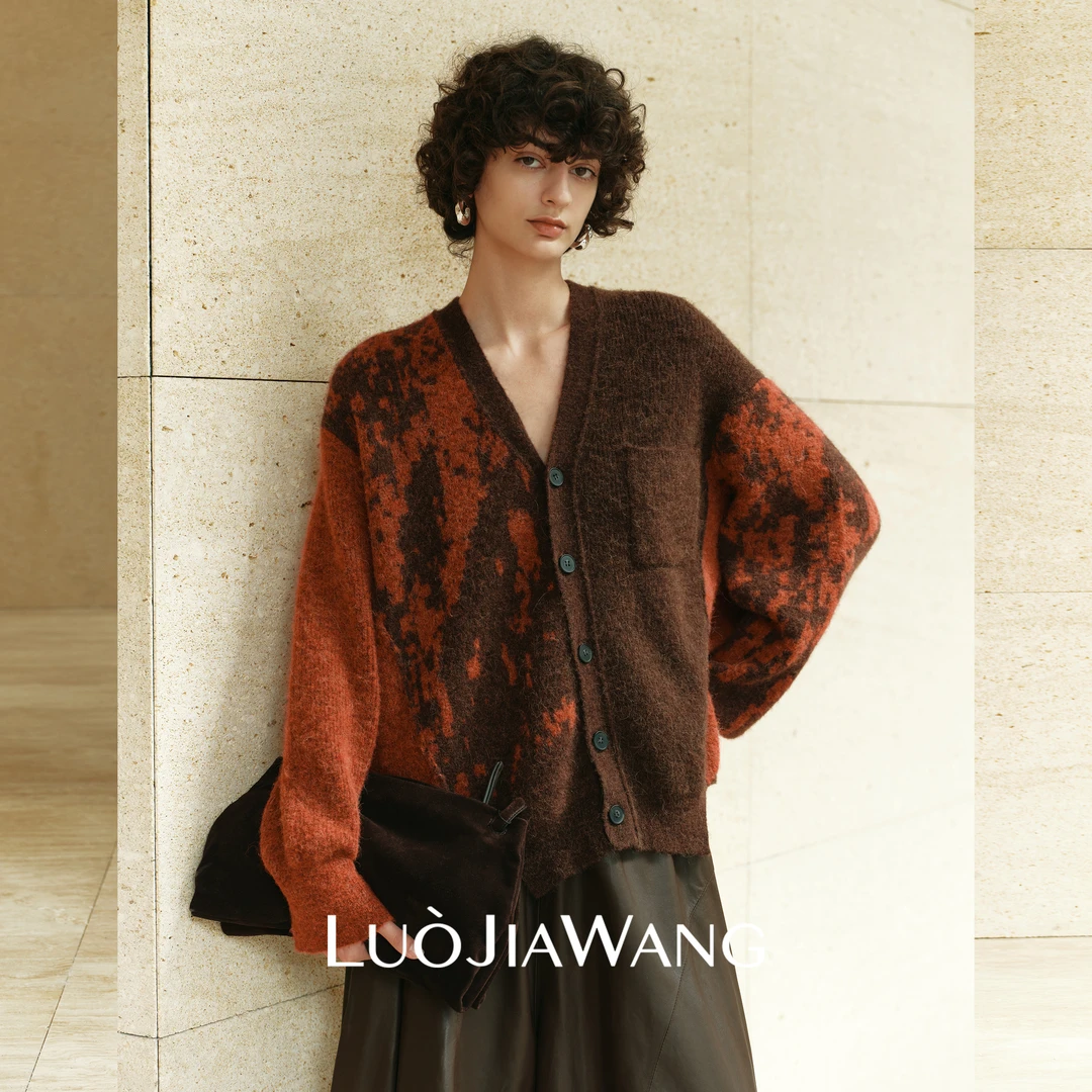 羊驼毛混纺水墨印染印花针织开衫毛衣女LUOJIAWANG【墨韵共生】