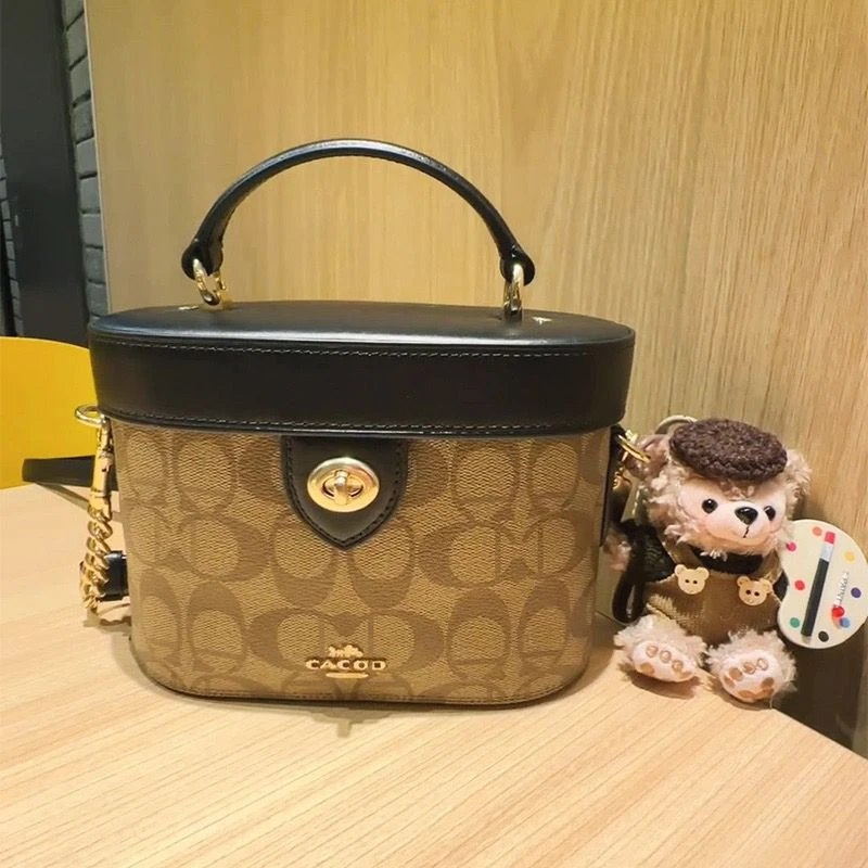 香港正品2025新款真皮女包奢侈品单肩手提桶拼色盒子包单肩斜挎包