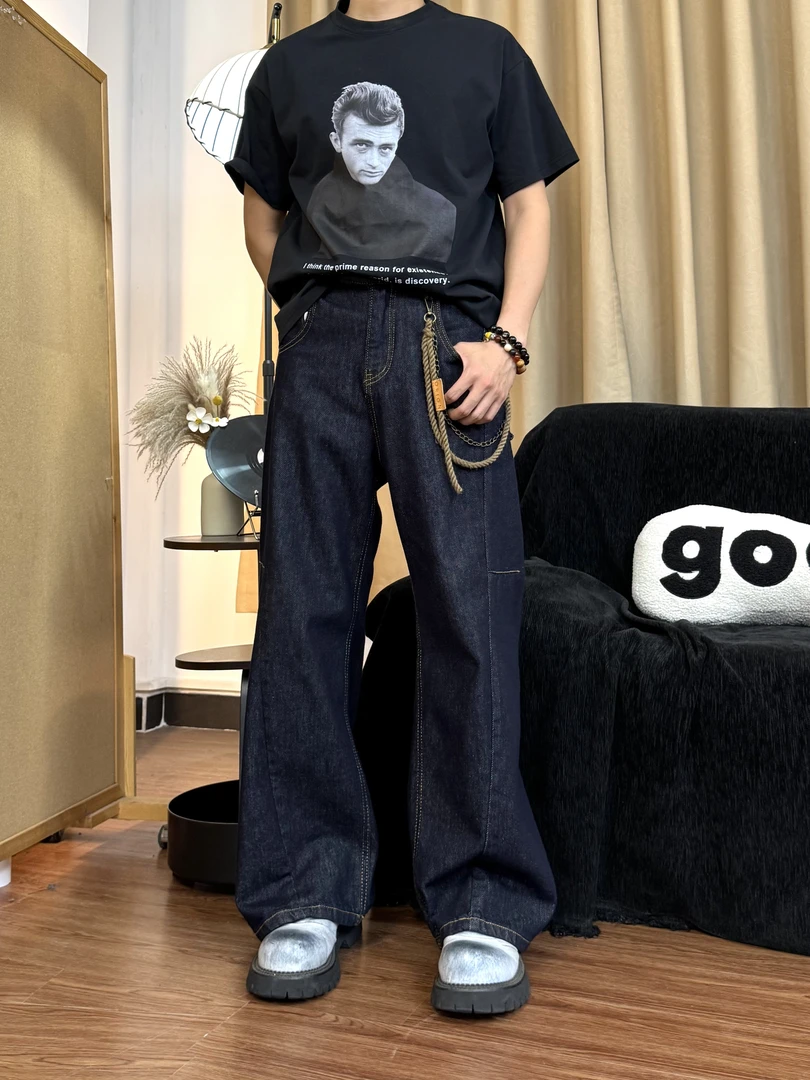 美式重磅直筒牛仔宽松显瘦阔腿百搭休闲牛仔裤男女款cleanfit裤子