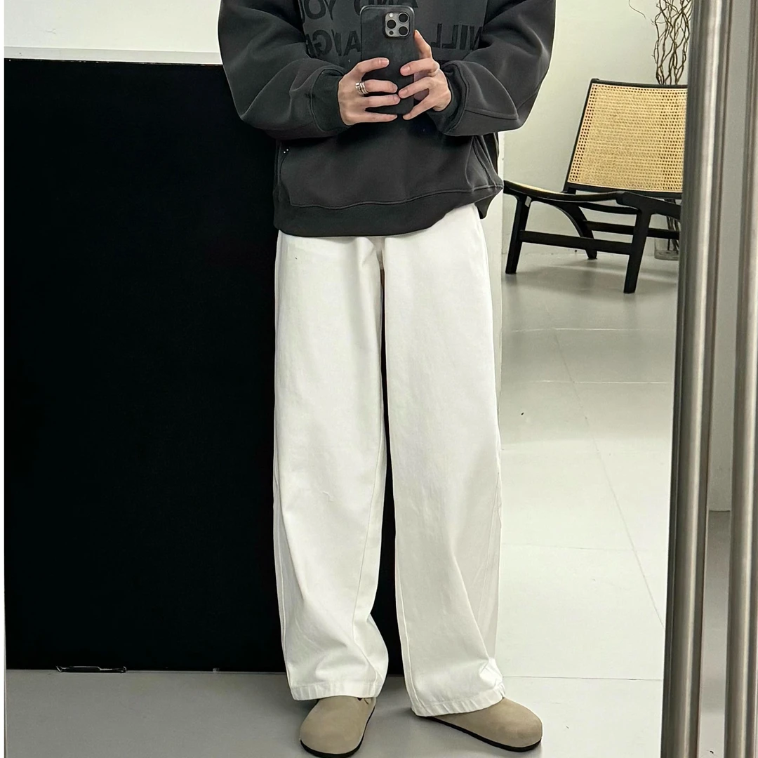 白色牛仔裤夏季长裤美式高街薄款男百搭直筒宽松休闲垂感拖地裤子