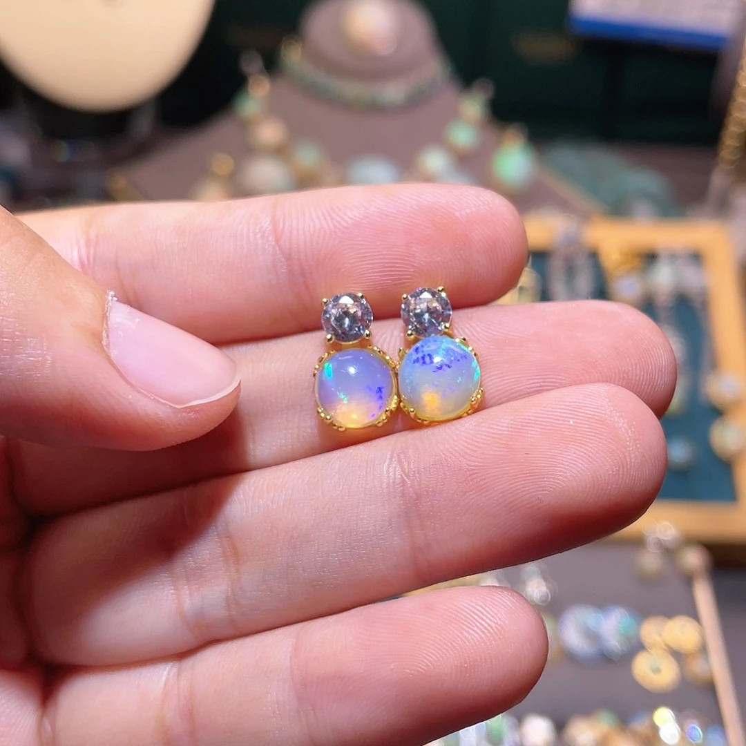 银S925镶嵌欧泊耳钉）?****?