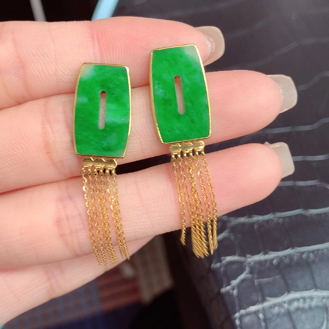 翡翠耳饰18K金镶嵌天然翡翠