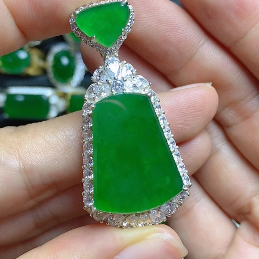 【闪购商品】翡翠挂件银S925镶嵌无事牌