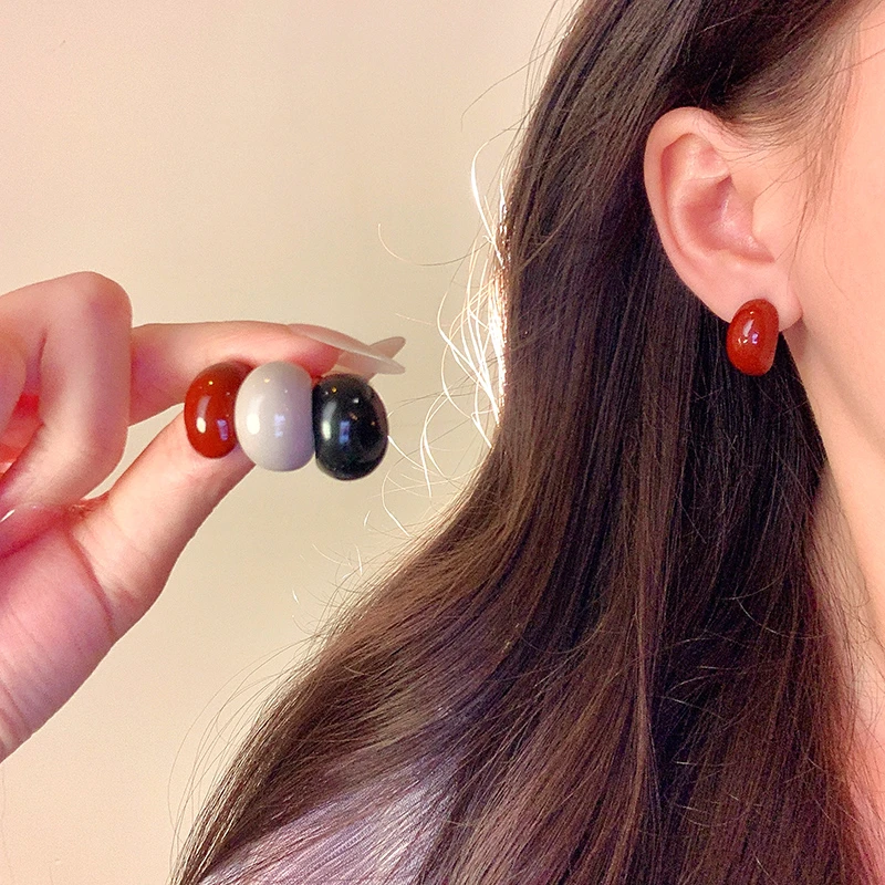 合金耳饰 红色豆豆耳钉女2026新款显白优雅耳环通勤高级感耳饰品