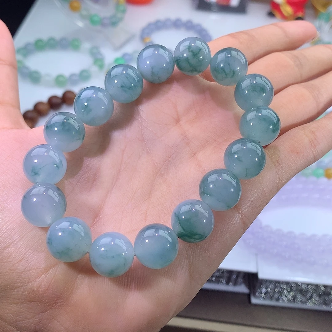 翡翠未镶嵌手链冰飘蓝花手串
