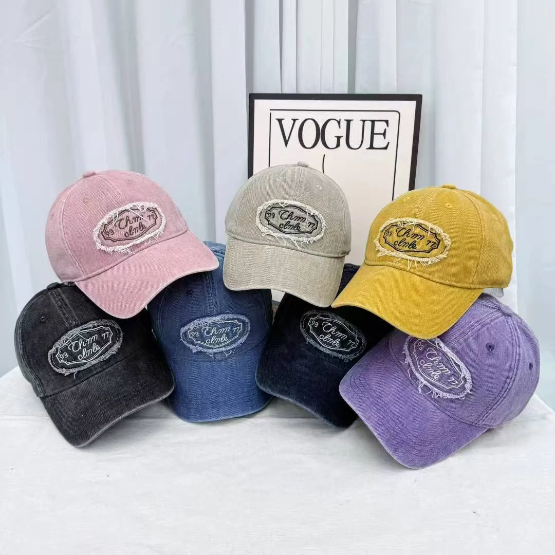糖果色秋冬新款韩版洗水字母刺绣牛仔棒球帽男女时尚复古鸭舌帽潮