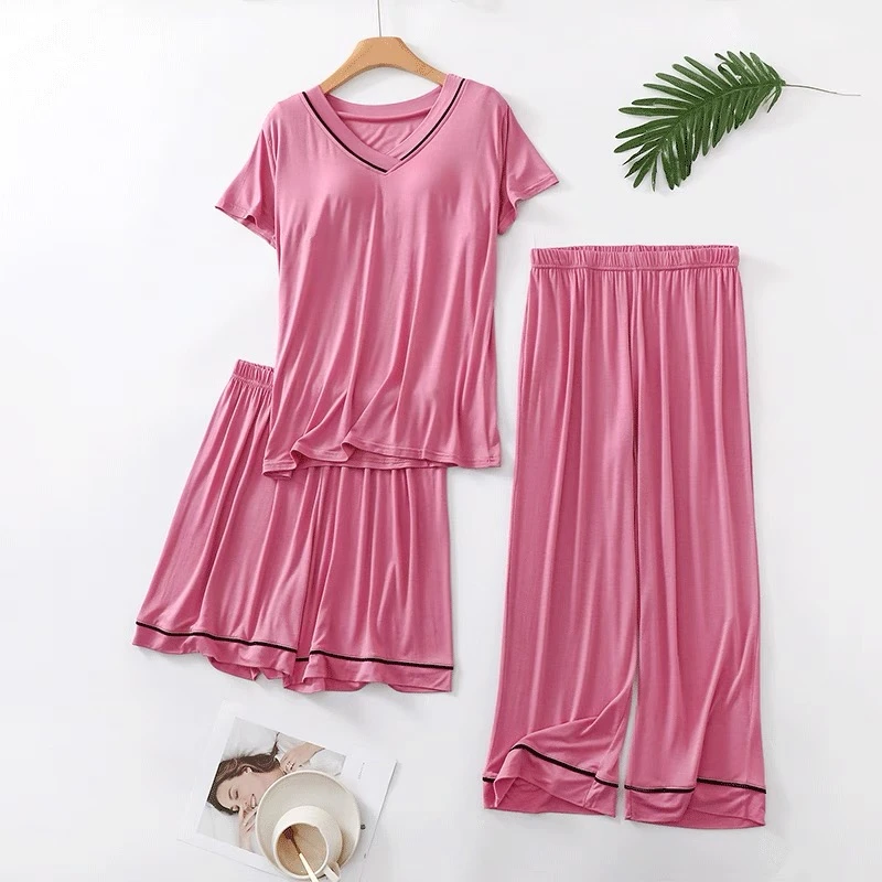 2559【三件套】家居服带胸垫一体夏季空调房空调宽松薄款家居服
