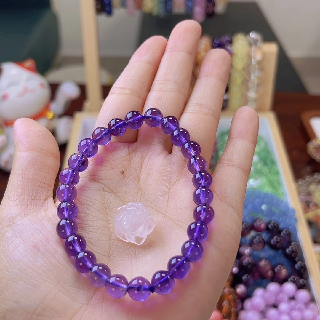 水晶手链未镶嵌栀*花7mm 乌拉圭紫水晶