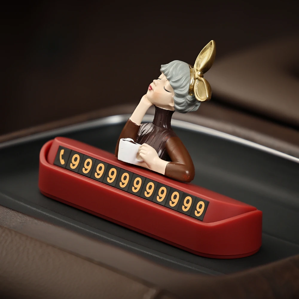 摩卡少女汽车临时停车电话号码牌车载挪车牌移车卡创意车上装饰品