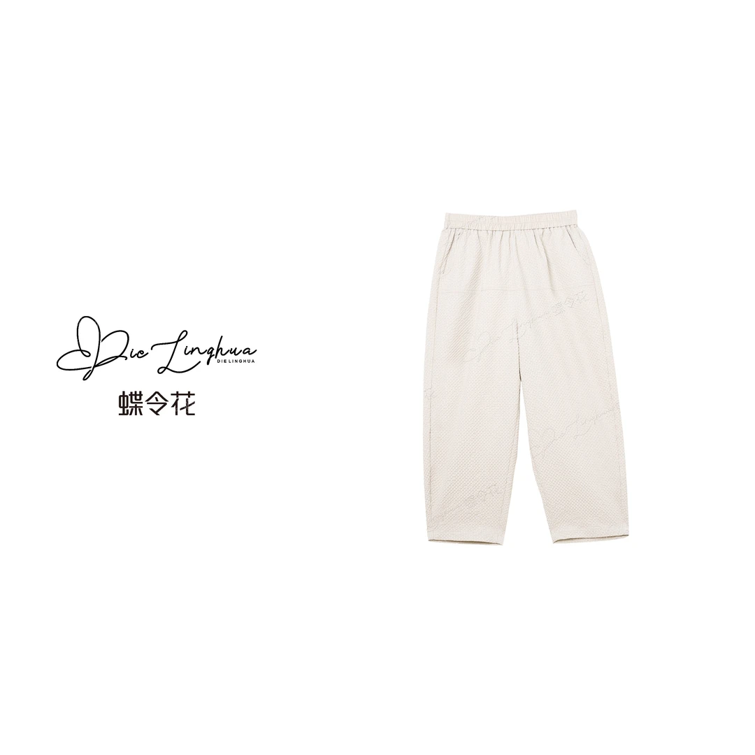 蝶令花夏季欧若风简约设计感时尚休闲百搭宽松松紧腰女裤252108