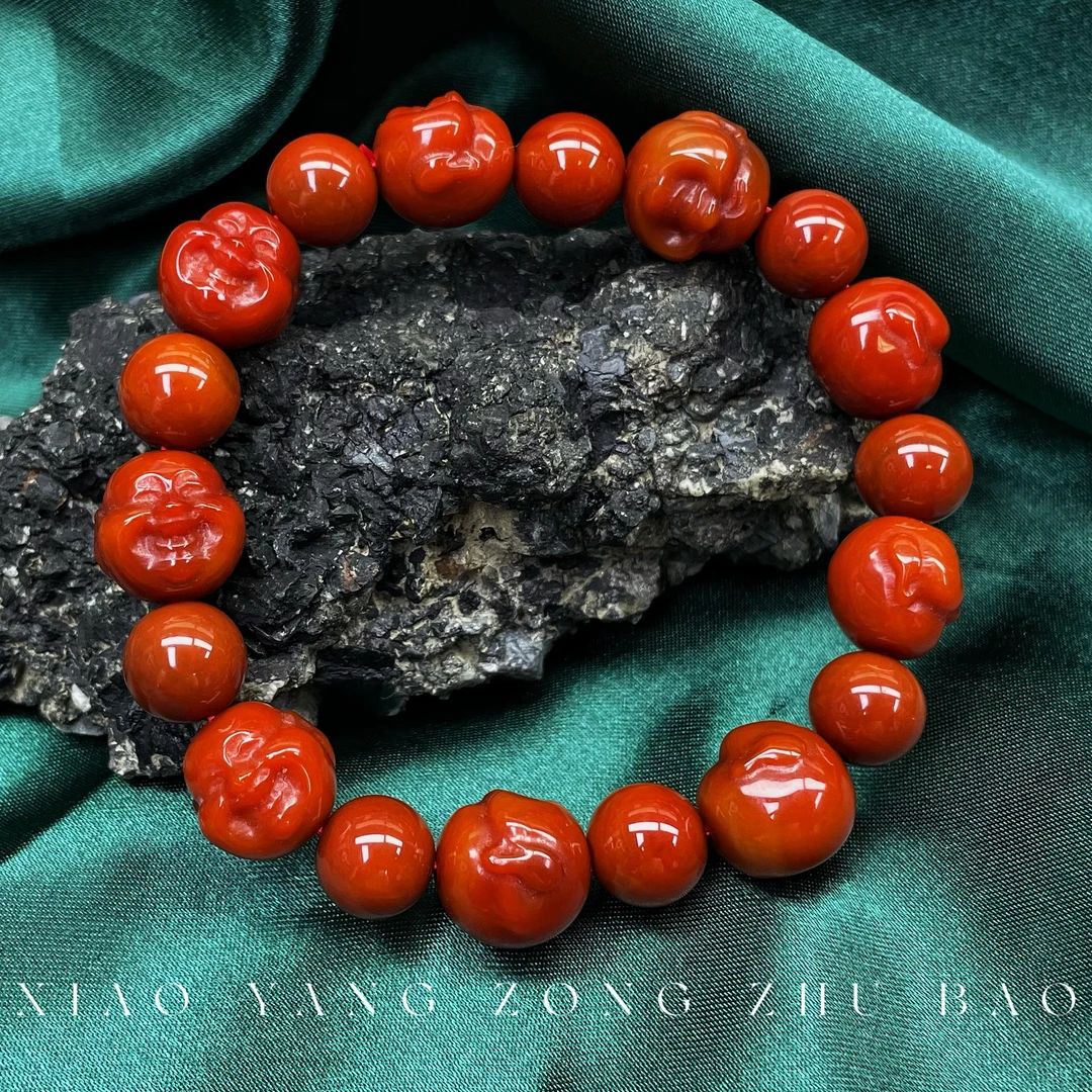 【小杨总珠宝】Y8111 天然南红玛瑙笑脸佛手串卡12mm【多样性发其一】