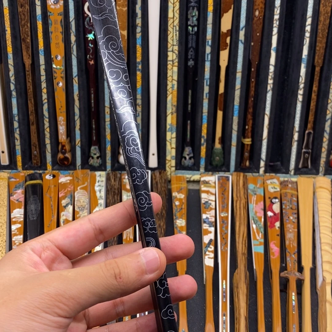 扇子《银丝祥云乌木直方》