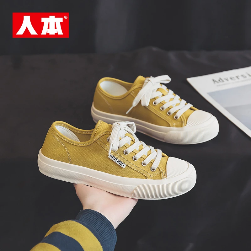 人本饼干头帆布女款2025夏季新款透气轻便百搭时尚休闲鞋