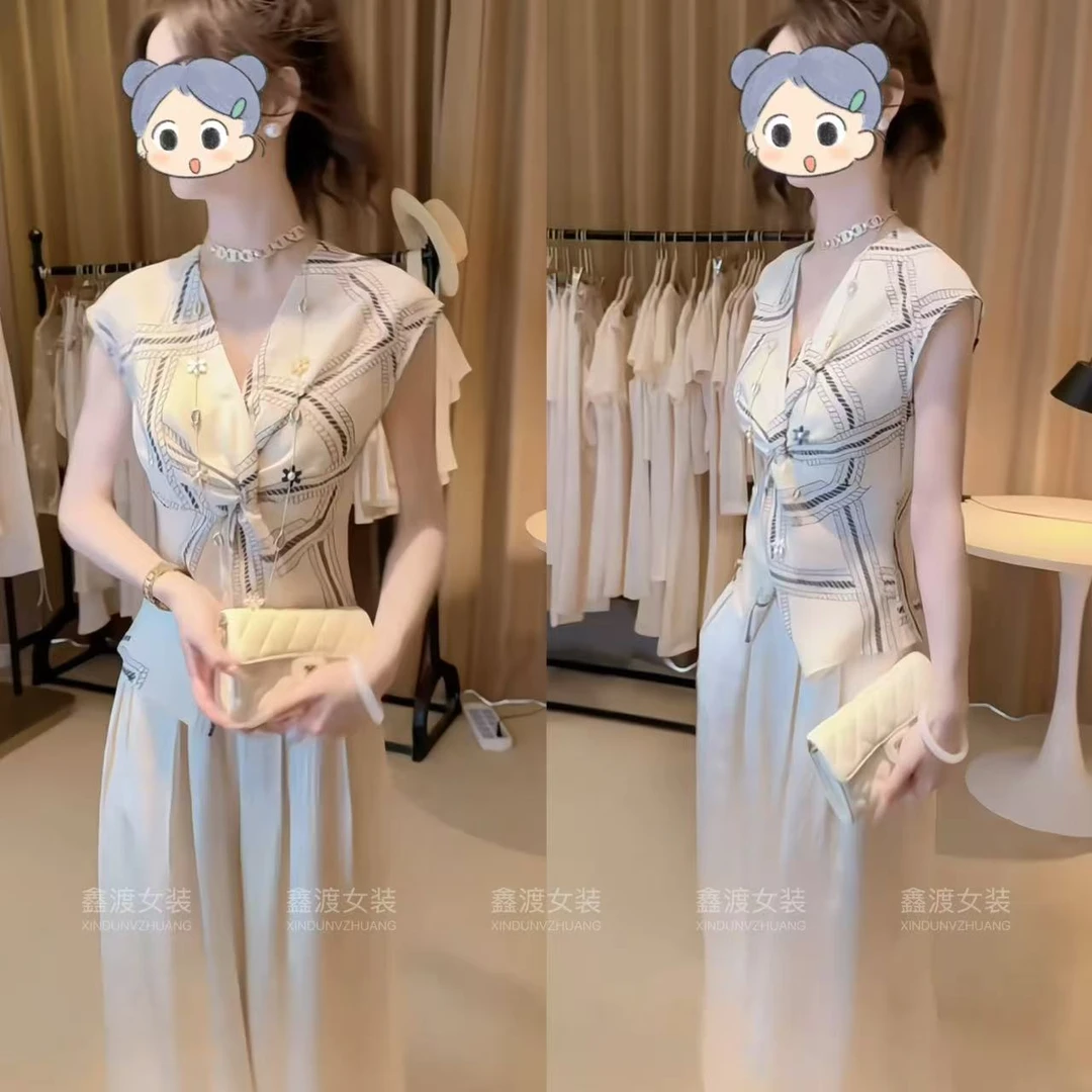 2025夏季新款时尚显瘦气质女士网红洋气两件套百搭款D9730