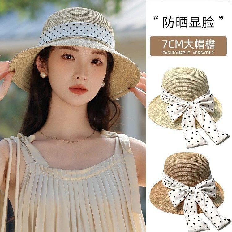 氛围感法式草帽女夏季大帽檐编织渔夫帽海边沙滩遮阳防晒太阳帽