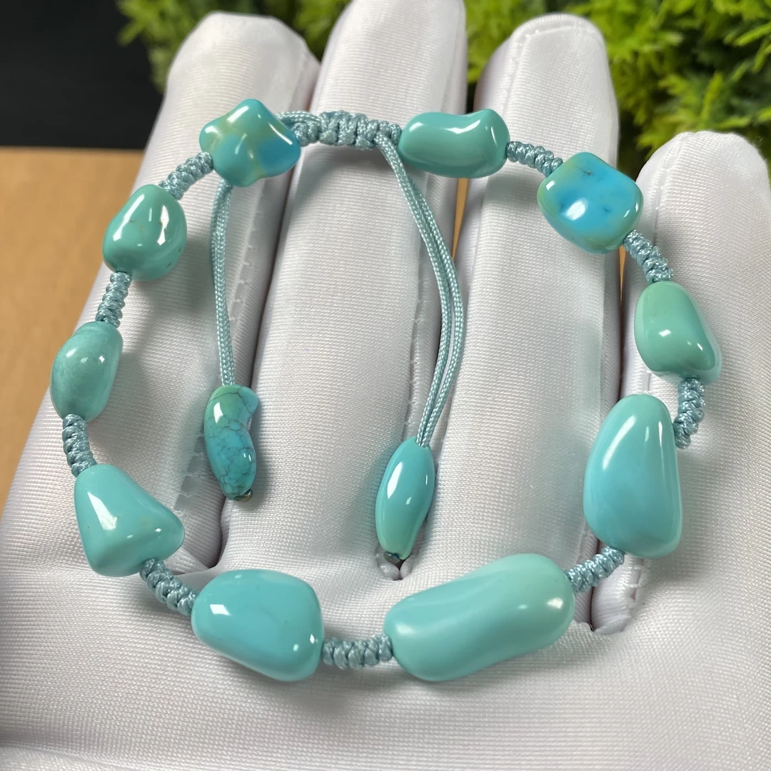 原矿绿松石玉化料随形手串 尺寸8.8-10.5mm，重13.1g