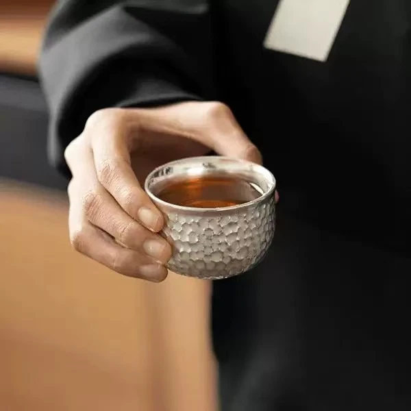 锤纹主人杯银杯+苏绣包Y95