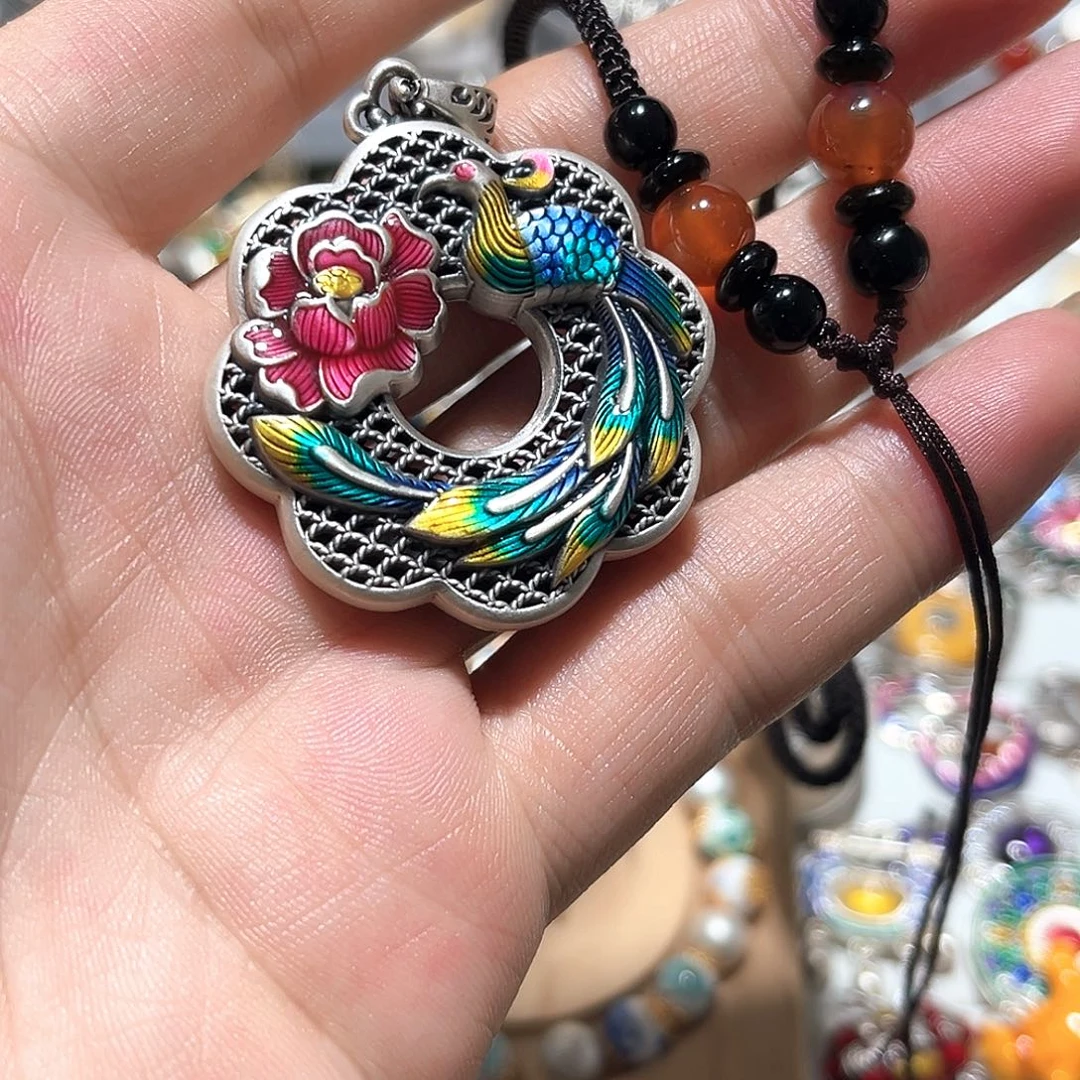 吊坠足银珐琅凤凰吊坠