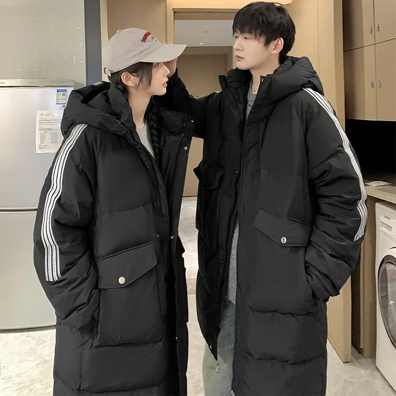 情侣中长款羽绒服男2025新款冬季加厚韩版宽松面包服港风外套女潮