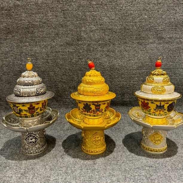 藏式合金高脚多用茶架供水八吉祥摆件