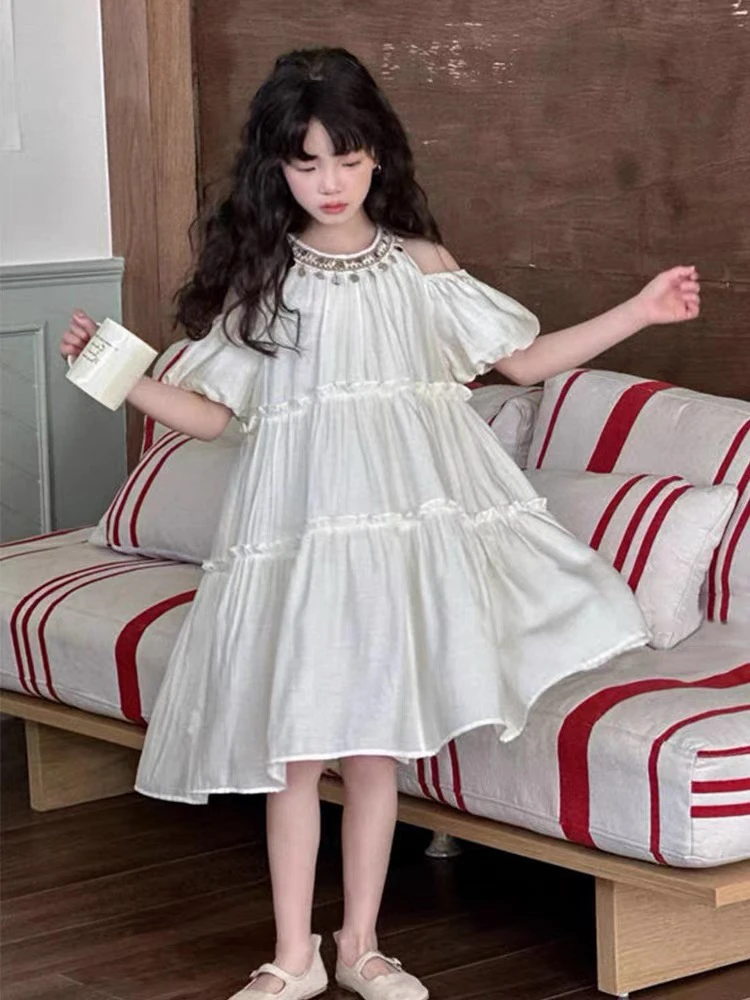 卷毛桃2025夏落肩连衣裙