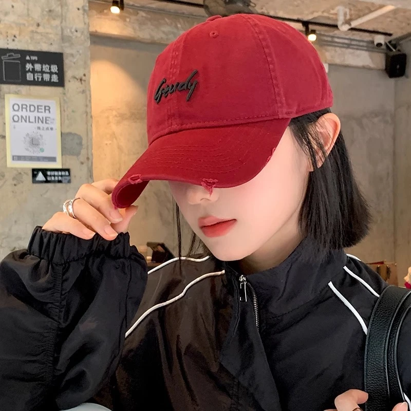 红色字母棒球帽女美式宽帽檐大脸显脸小鸭舌帽大头围加大加深帽子