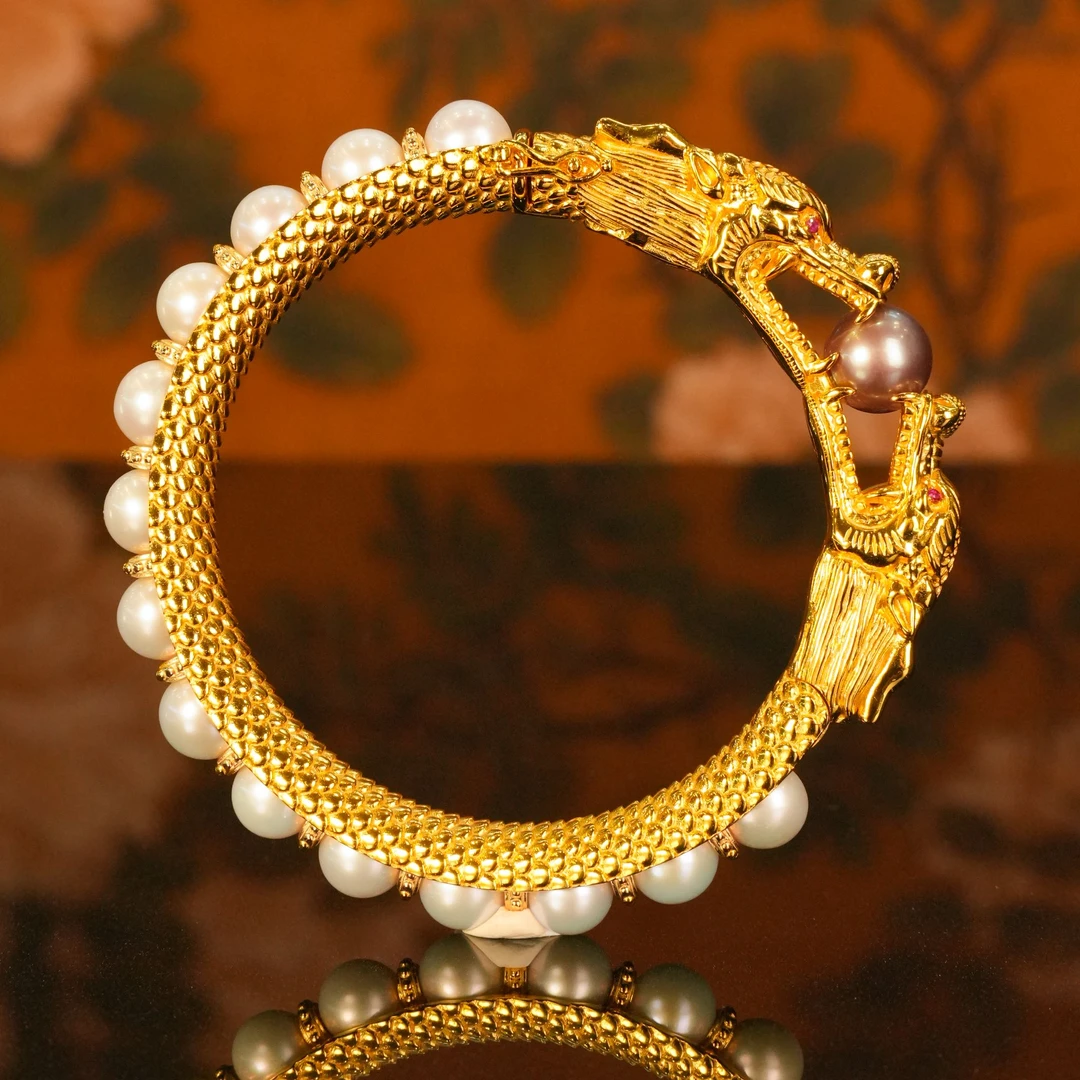 【紫气东来·龙】大气厚实气质鎏金手镯复古金色