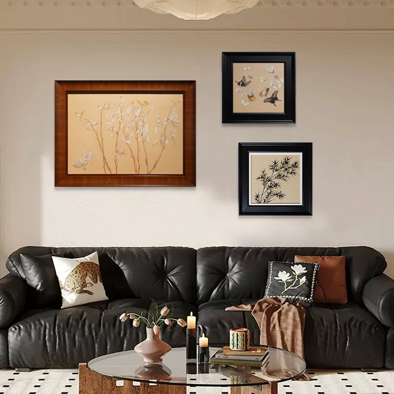 中古风法式客厅组合装饰画手工油画复古美式餐厅卧室小众艺术挂画