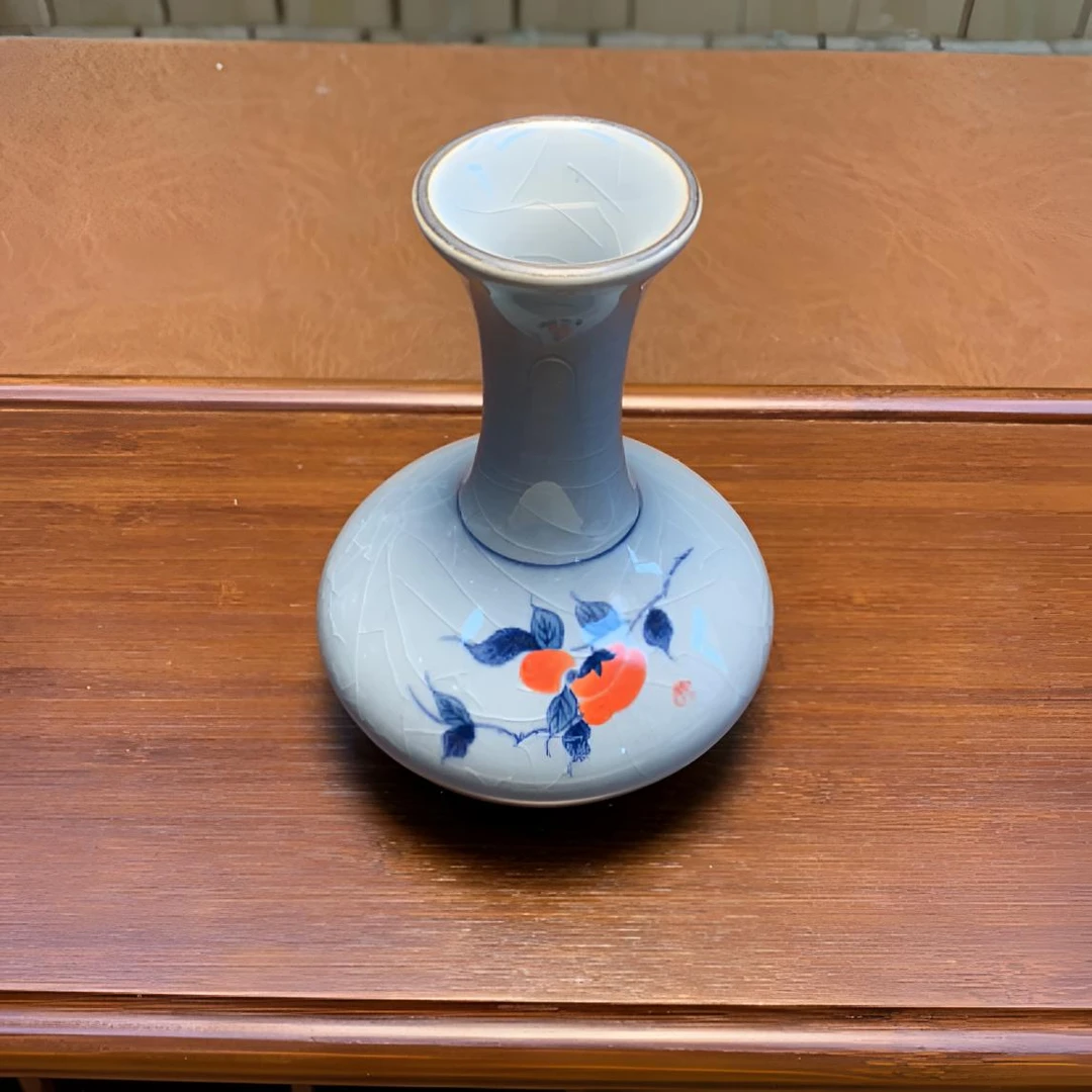 哥窑青花柿柿如意复古插画花瓶114