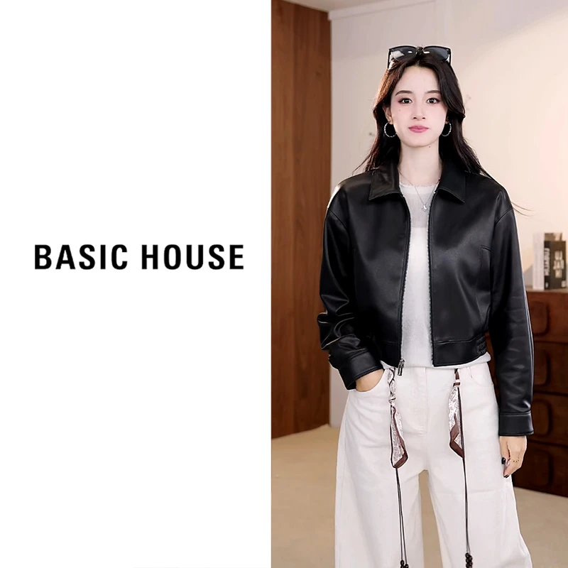 Basic House/百家好2025新款皮衣外套女B1295B5N192(衣长50)