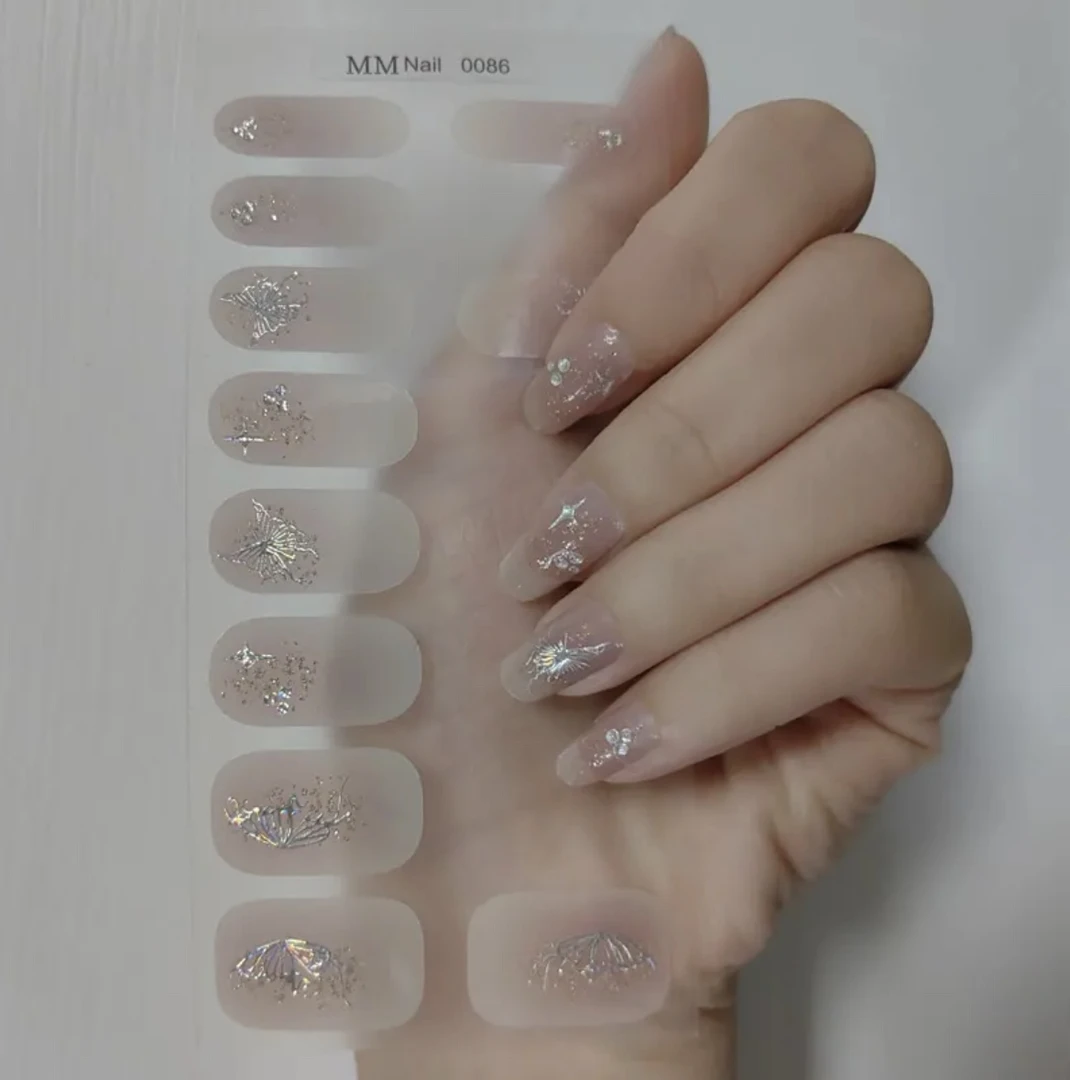 爆款裸色免烤凝胶美甲贴纸甲片学生美甲冰透超薄高级感渐变指甲贴