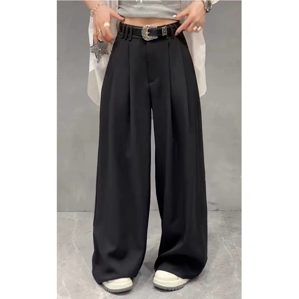 8002#多腰扣春季新款洋气百搭显瘦直筒休闲裤阔腿腰带