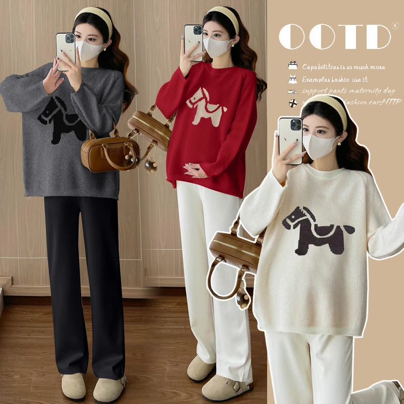 孕妇毛衣2025新款秋冬外穿提花套头长袖宽松休闲百搭上衣孕妇装