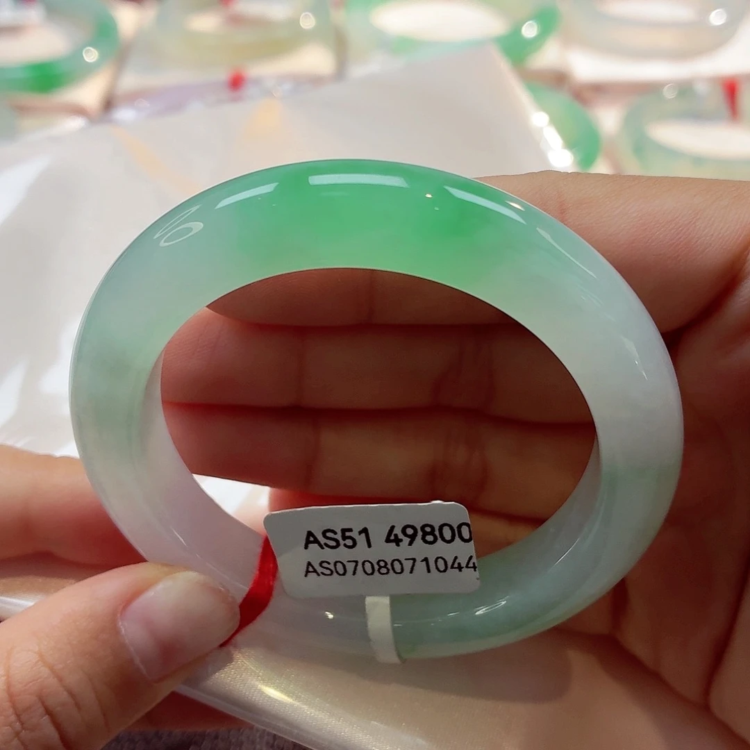 翡翠未镶嵌手镯冰阳绿68-15