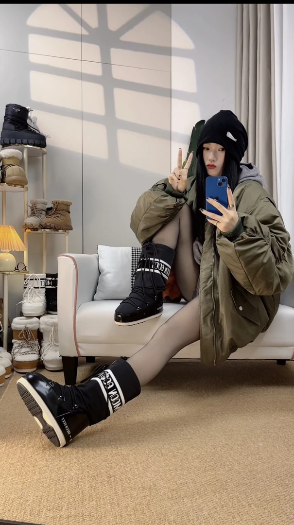 2025新款厚底系带增高月亮靴时髦雪地靴百搭圆头防滑丑萌保暧女靴