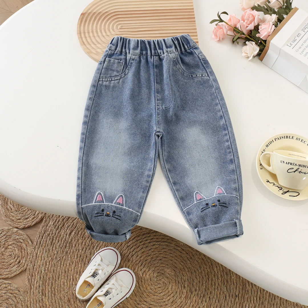 【热推爆款】女童牛仔裤春秋2025新款宝宝休闲长裤老爹裤小童韩版