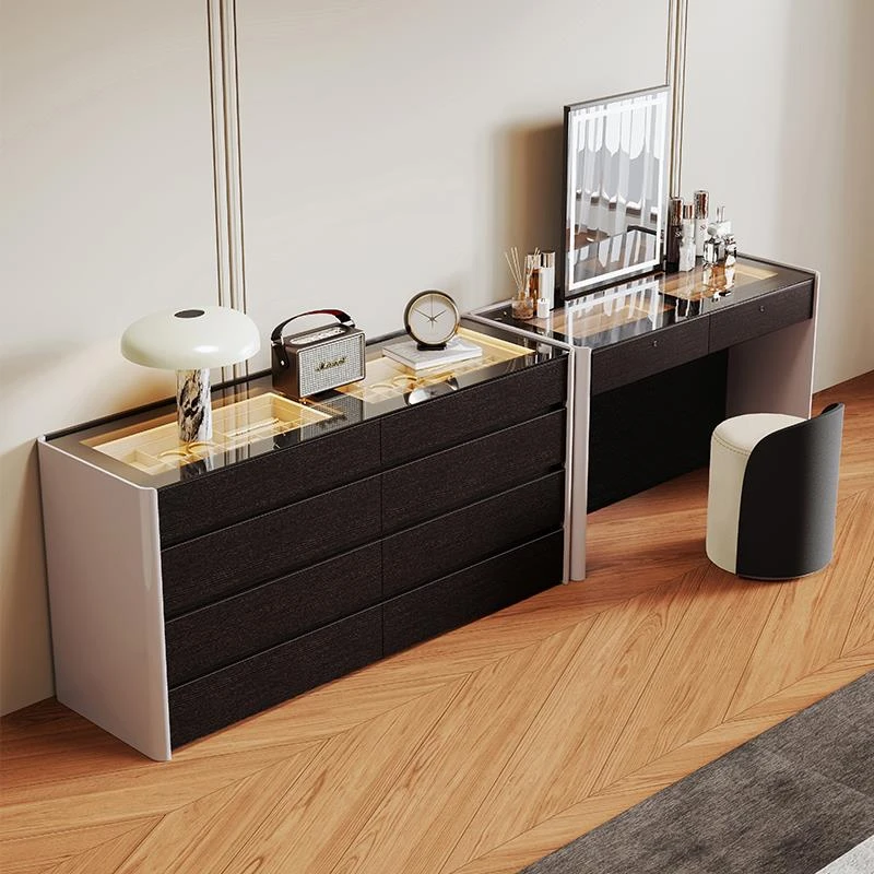 梳妆台卧室简约现代2024新款化妆桌轻奢高级感斗柜一体床尾首饰柜