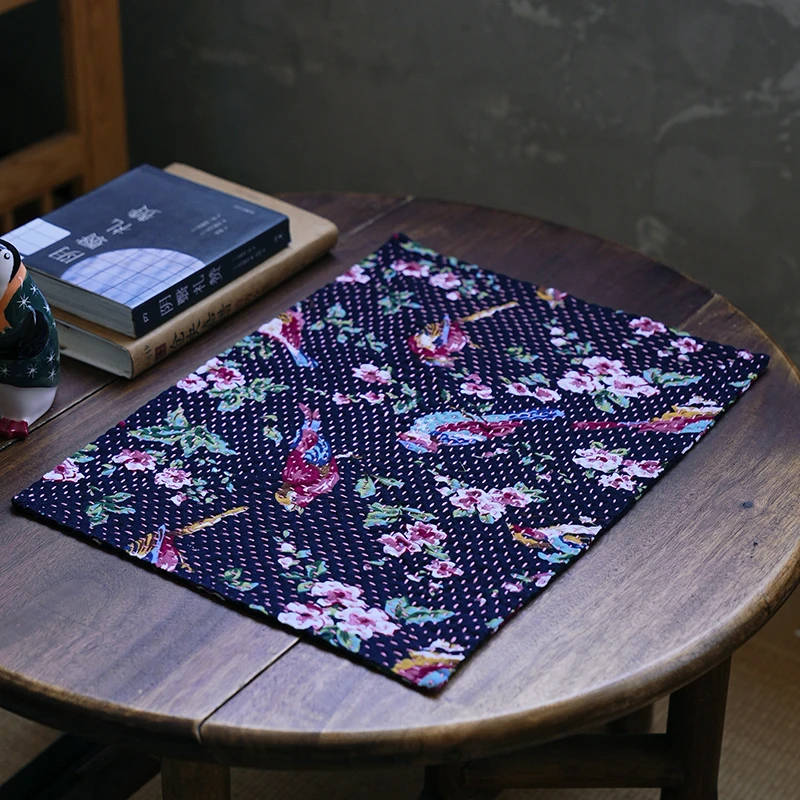 钟声刺绣 纯手工 喜鹊登枝密密缝茶席 中式家居隔热垫 茶道零配