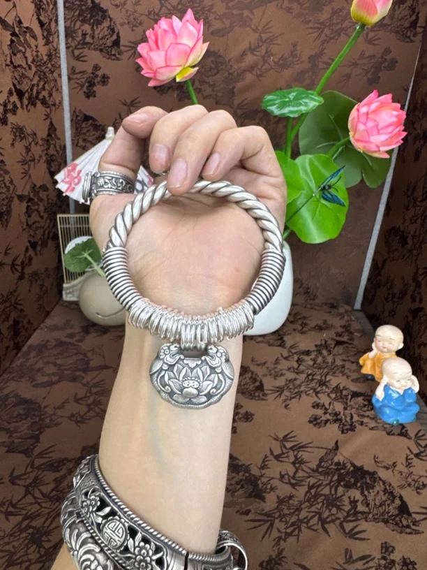 链子925银 小郑家纯银手工錾刻斜挎链